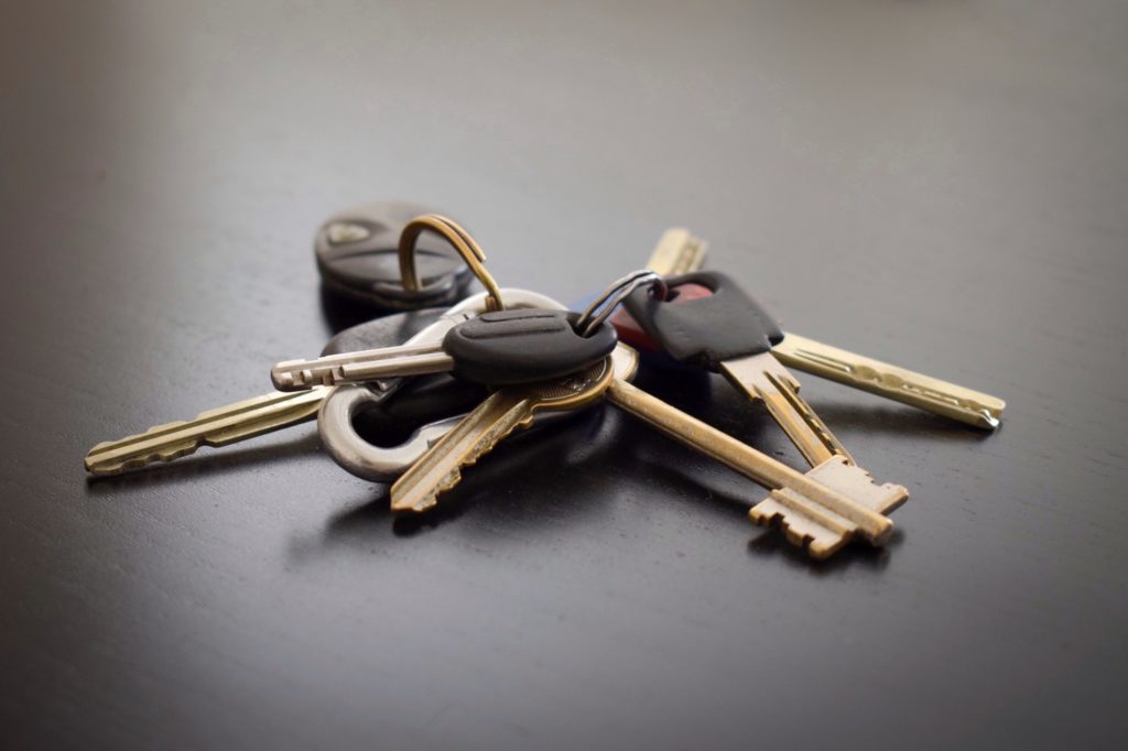 Keyring with a bunch of keys.